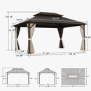 PURPLE LEAF Hardtop Gazebo Featuring Galvanized Steel Double Roof and Bronze Aluminum Frame with Curtains Netting and Reinforcement Support Rods