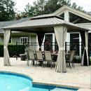 PURPLE LEAF Deck Gazebo Champagne Hardtop Metal Frame Double Roof with Curtains and Netting