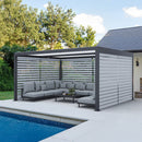 PURPLE LEAF Athena Louvered Pergola Grey Outdoor Aluminum Pergola with Roller Blinds Adjustable Gazebo Rainproof for Patio Deck Garden