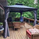 PURPLE LEAF Patio Gazebo for Backyard Grey Hardtop Galvanized Steel Roof Awning with String Lights-clear