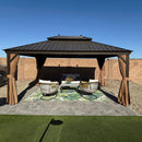 PURPLE LEAF Outdoor Hardtop Gazebo for Garden Bronze Double Roof Aluminum Frame Pavilion with Reinforcement Support Rod