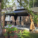PURPLE LEAF Outdoor Hardtop Gazebo for Garden Bronze Double Roof Aluminum Frame Pavilion with String Lights-milky