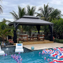 PURPLE LEAF Patio Gazebo for Pool Light Grey Hardtop Galvanized Steel Roof with Upgraded Curtains