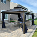 PURPLE LEAF Outdoor Hardtop Gazebo for Patio Bronze Aluminum Frame Pavilion with Navy-Blue Curtain and Reinforced Support Rods