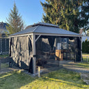 PURPLE LEAF Patio Gazebo for Pool Light Grey Hardtop Galvanized Steel Roof with String Lights-milky