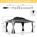 PURPLE LEAF Modern Gazebo Grey Hardtop Galvanized Steel Double Roof White Aluminum Poles with Curtains and Netting with Lights-clear