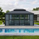 PURPLE LEAF Luxury Sunroom Solarium 360° Transparent Outdoor Living Room with Elegant Curtains Outdoor Gazebo with 4-Side Sliding Doors and Windows for Entertaining