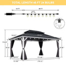 PURPLE LEAF Modern Gazebo Grey Hardtop Galvanized Steel Double Roof White Aluminum Poles with Curtains and Netting with Lights-milky