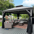 PURPLE LEAF Patio Gazebo for Pool Light Grey Hardtop Galvanized Steel Roof with String Lights-milky