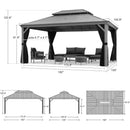 PURPLE LEAF Patio Gazebo for Pool Light Grey Hardtop Galvanized Steel Roof with Reinforcement Support Rod