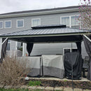 PURPLE LEAF Modern Gazebo Grey Hardtop Galvanized Steel Double Roof White Aluminum Poles with Curtains and Netting with Lights-clear