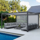 PURPLE LEAF Athena Louvered Pergola Grey Outdoor Aluminum Pergola with Roller Blinds Adjustable Gazebo Rainproof for Patio Deck Garden
