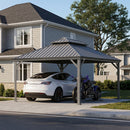 PURPLE LEAF Light Grey Metal Carport with Galvanized Steel Roof Heavy Duty Permanent Outdoor Car Shelter