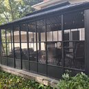PURPLE LEAF Sunroom Hardtop Gazebo Solarium Grey Galvanized Steel Double Roof  All-Weather Aluminum Outdoor Screen House with String Lights