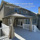 PURPLE LEAF Deck Gazebo Champagne Hardtop Metal Frame Double Roof with Curtains and Netting