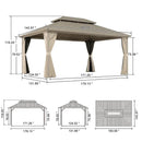 PURPLE LEAF Deck Gazebo Champagne Hardtop Metal Frame Double Roof with Curtains and Netting