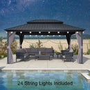PURPLE LEAF Grey Hardtop Gazebo with Heavy Duty Galvanized Steel Double Roof with String Lights-milky