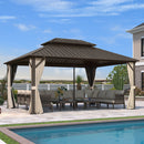 PURPLE LEAF Hardtop Gazebo Featuring Galvanized Steel Double Roof and Bronze Aluminum Frame with Curtains Netting and Reinforcement Support Rods