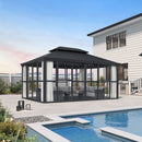 PURPLE LEAF Luxury Sunroom Solarium 360° Transparent Outdoor Living Room with Elegant Curtains Outdoor Gazebo with 4-Side Sliding Doors and Windows for Entertaining