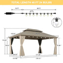 PURPLE LEAF Deck Gazebo Champagne Hardtop Metal Frame Double Roof with Curtains and Netting with Lights-milky