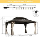 PURPLE LEAF Hardtop Gazebo Featuring Galvanized Steel Double Roof and Bronze Aluminum Frame with Curtains and Netting for Poolside with Lights-clear