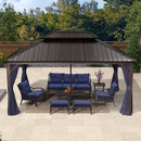 PURPLE LEAF Outdoor Hardtop Gazebo for Patio Bronze Aluminum Frame Pavilion with Navy-Blue Curtain and Reinforced Support Rods