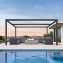 PURPLE LEAF Athena Louvered Pergola Modern Grey Pergola White Roof with Sanori Patio Couch Set Modular Sofas for Deck Backyard Garden