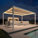PURPLE LEAF Athena Louvered Pergola White Outdoor Aluminum Pergola with Strip Lights Adjustable Gazebo for Patio Deck Garden