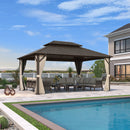 PURPLE LEAF Hardtop Gazebo Featuring Galvanized Steel Double Roof and Bronze Aluminum Frame with Curtains and Netting for Patio and Poolside