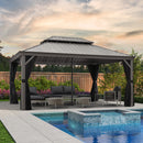 PURPLE LEAF Patio Gazebo for Pool Light Grey Hardtop Galvanized Steel Roof with Reinforcement Support Rod