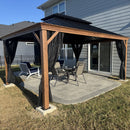PURPLE LEAF Hardtop Gazebo for Patio Wood Grain Aluminum Frame Awning with Netting