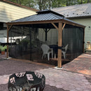 PURPLE LEAF Hardtop Gazebo for Patio Wood Grain Aluminum Frame Awning with Netting