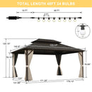 PURPLE LEAF Hardtop Gazebo Featuring Galvanized Steel Double Roof and Bronze Aluminum Frame with Curtains and Netting for Backyard with Lights-milky