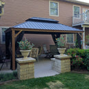 PURPLE LEAF Hardtop Gazebo for Patio Wood Grain Aluminum Frame Awning with Netting