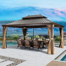 PURPLE LEAF Outdoor Hardtop Gazebo for Garden Bronze Double Roof Aluminum Frame Pavilion with Reinforcement Support Rod