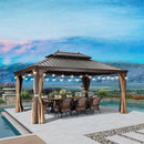 PURPLE LEAF Outdoor Hardtop Gazebo for Garden Bronze Double Roof Aluminum Frame Pavilion with String Lights-clear