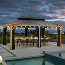 PURPLE LEAF Hardtop Gazebo for Patio Wood Grain Aluminum Frame Awning with String Lights-clear