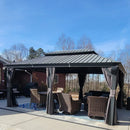 PURPLE LEAF Patio Gazebo for Backyard Grey Hardtop Galvanized Steel Roof Awning with Upgrade Curtain