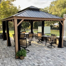 PURPLE LEAF Hardtop Gazebo for Patio Wood Grain Aluminum Frame Awning with String Lights-clear