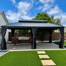 PURPLE LEAF Patio Gazebo for Backyard Grey Hardtop Galvanized Steel Roof Awning with Upgrade Curtain