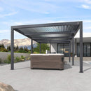 PURPLE LEAF Athena Louvered Pergola Grey Outdoor Aluminum Pergola with Strip Lights Adjustable Gazebo for Patio Deck Garden