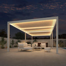 PURPLE LEAF Athena Louvered Pergola White Outdoor Aluminum Pergola with Strip Lights Adjustable Gazebo for Patio Deck Garden