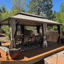 PURPLE LEAF Deck Gazebo Champagne Hardtop Metal Frame Double Roof with Curtains and Netting