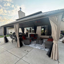 PURPLE LEAF Deck Gazebo Champagne Hardtop Metal Frame Double Roof with Curtains and Netting with Lights-milky
