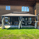 PURPLE LEAF Hardtop Gazebo Featuring Galvanized Steel Double Roof and Bronze Aluminum Frame with Curtains and Netting for Patio and Poolside