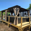 PURPLE LEAF Hardtop Gazebo Featuring Galvanized Steel Double Roof and Bronze Aluminum Frame with Curtains and Netting for Poolside with Lights-clear