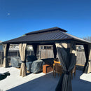 PURPLE LEAF Hardtop Gazebo Featuring Galvanized Steel Double Roof and Bronze Aluminum Frame with Curtains and Netting for Poolside with Lights-clear