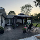 PURPLE LEAF Patio Gazebo for Backyard Grey Hardtop Galvanized Steel Roof Awning with String Lights-clear