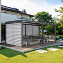 PURPLE LEAF Athena Louvered Pergola Grey Outdoor Aluminum Pergola with Roller Blinds Adjustable Gazebo Rainproof for Patio Deck Garden