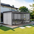 PURPLE LEAF Athena Louvered Pergola Grey Outdoor Aluminum Pergola with Roller Blinds Adjustable Gazebo Rainproof for Patio Deck Garden